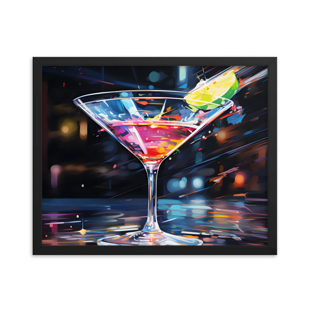Framed Print Martini Glass Lined With Lime and a Colorful Drink All in a Watercolor Style Painting Framed Poster Artwork 16x20"