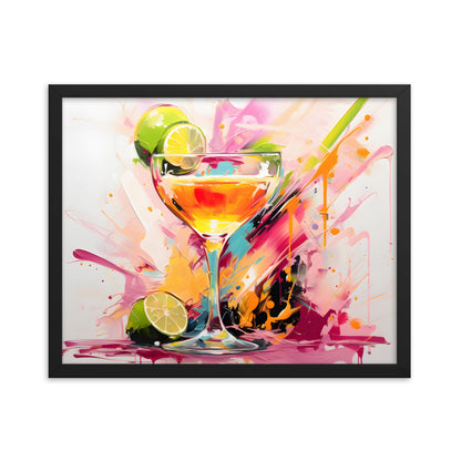 Framed Print Vibrant Alcohol Artwork Lime Slices Lining A Champagne Glass Splashes Of Vibrant Colors Span The Background Attention Grabbing Conversation Starter Framed Poster 16x20"