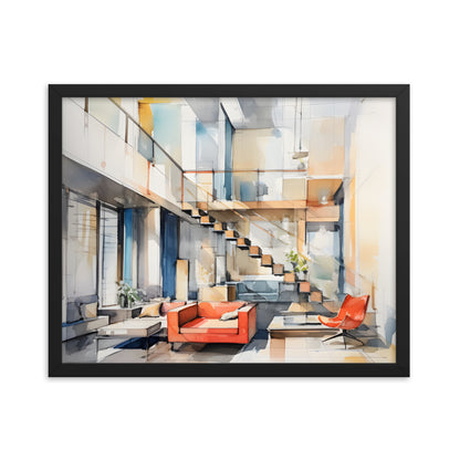 Framed Print Artwork Interior Design Modern Sharp Design Water Color Style Home Decor Red Lounge Lifestyle Framed Poster 16x20"