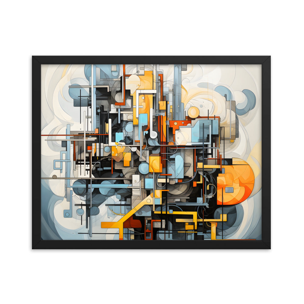 Framed Print Abstract artwork Vibrant Mechanical Shapes Art Framed Attention Grabbing Abstract Art 16x20"