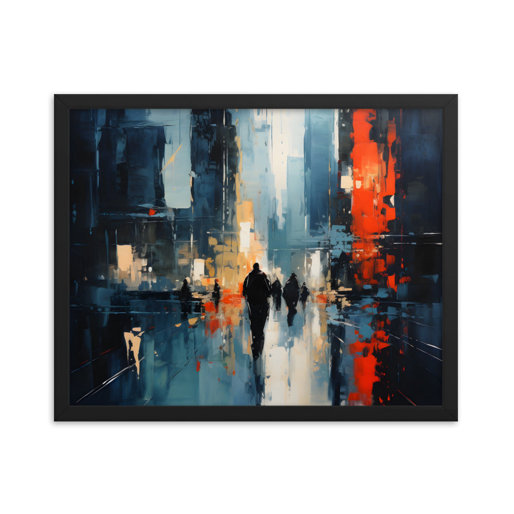 Framed Print Abstract Urban Mystique Conversation Starter Framed Poster Busy City Streets People Walking Through A City With Large Buildings 16x20"