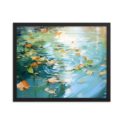 Framed Print artwork Nature Autumn Leaves Covering A Green Pond Framed Poster Painting 