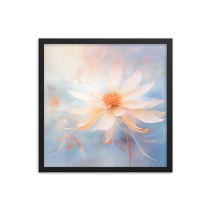 Framed Print Watercolor Style Soft White Daisy Flower Light Blue Background Soothing & Overall Calming Feel Painted Nature Art Plants Flowers Garden Framed Poster 18x18"