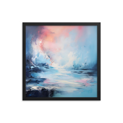 Framed Print Abstract Artwork Snowy Icy Winter Water Oil Painting Style Abstract Art Smooth Calming Colors Framed Poster Nature 18x18"