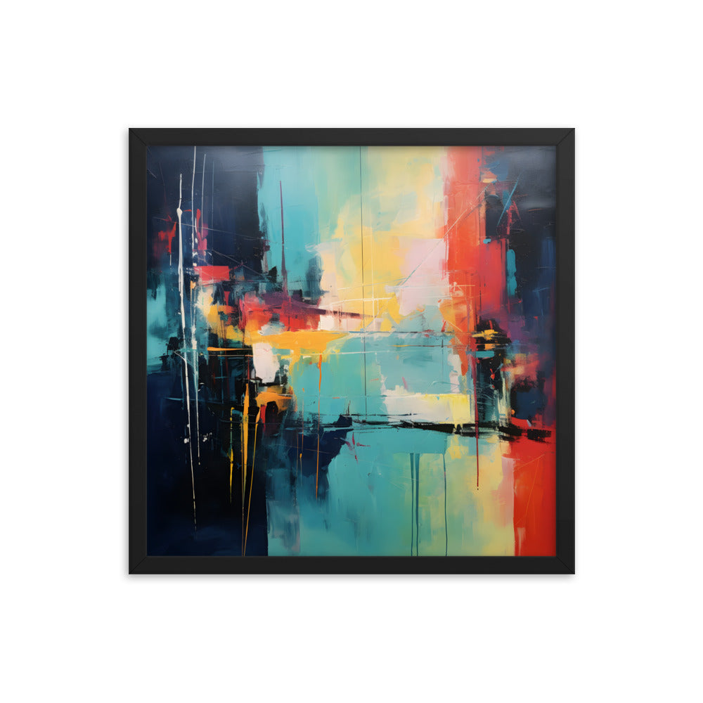 Framed Print Abstract Artwork Oil Painting Style Abstract Art Vibrant Colors And Random Shapes Leaving It Open For Interpretation Framed Poster Nature 18x18"