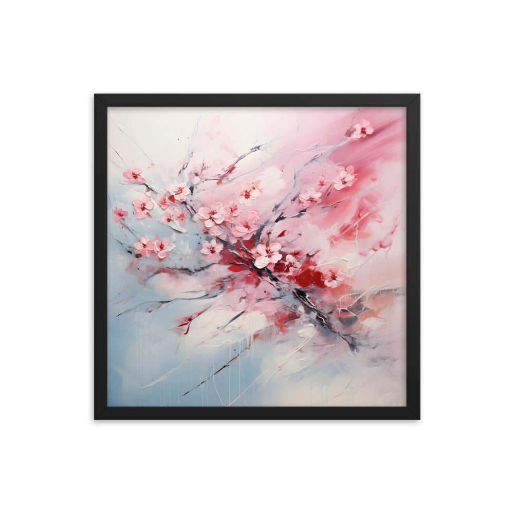 Framed Nature Inspired Artwork Stunning Gloomy Cherry Blossom Tree Oil Painting Style Framed Print 18x18"