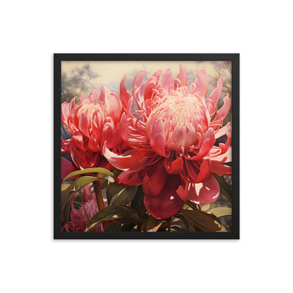 Framed Print Nature Inspired Artwork Stunning Bright Vibrant Blooming Wattle Oil Painting Style Framed Poster 18x18"