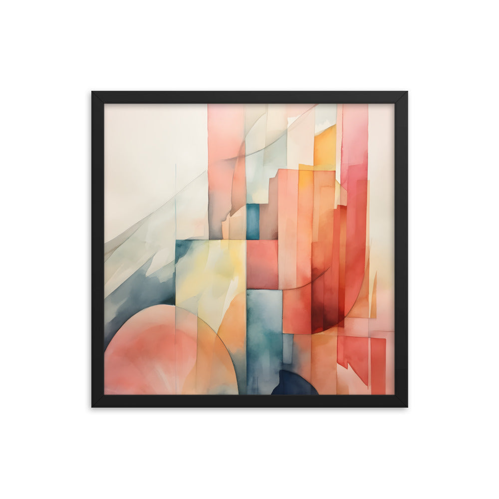 Framed Print Abstract Artwork Simplistic Minimalist Shapes Water Color Painting Style Abstract Art Framed Poster 18x18"