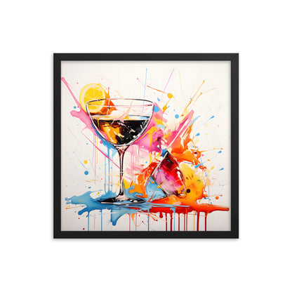 Framed Print Artwork Bright Colorful Cocktail Splashing Out Of The Glass Lemon Slices Lining Champagne Glass Vibrant Bright Drink Inside Glass White Background Attention Grabbing Art Piece Framed Poster Painting Alcohol Art 18x18"