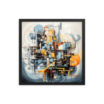 Framed Print Abstract artwork Vibrant Mechanical Shapes Art Framed Attention Grabbing Abstract Art 18x18"