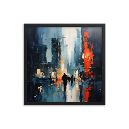 Framed Print Abstract Urban Mystique Conversation Starter Framed Poster Busy City Streets People Walking Through A City With Large Buildings 18x18"