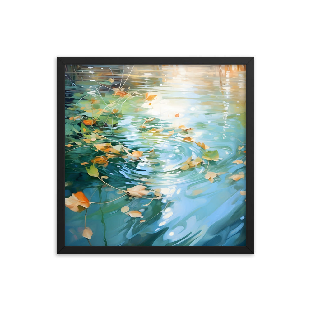 Framed Print artwork Nature Autumn Leaves Covering A Green Pond Framed Poster Painting 