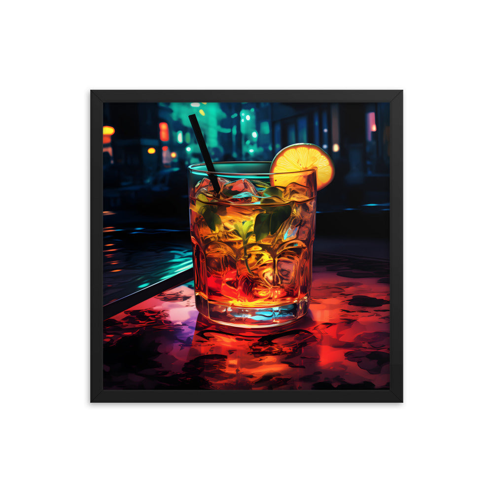 Framed Artwork Bar/Night Life Art Framed Painting Alcohol Art Bartender Fixing Drinks In A Vibrant Bar