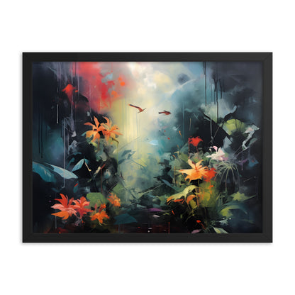 Framed Print Abstract Artwork Bright Vibrant Colorful Jungle Scene Moody Dense Abstract Art Framed Poster 18x24"