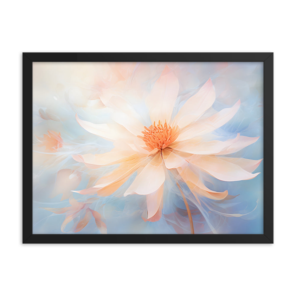 Framed Print Watercolor Style Soft White Daisy Flower Light Blue Background Soothing & Overall Calming Feel Painted Nature Art Plants Flowers Garden Framed Poster 18x24"