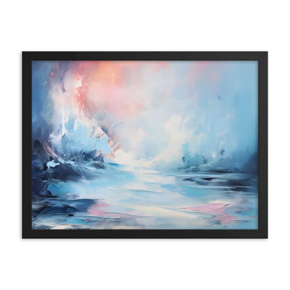 Framed Print Abstract Artwork Snowy Icy Winter Water Oil Painting Style Abstract Art Smooth Calming Colors Framed Poster Nature 18x24"