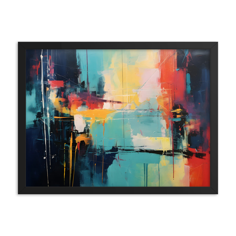 Framed Print Abstract Artwork Oil Painting Style Abstract Art Vibrant Colors And Random Shapes Leaving It Open For Interpretation Framed Poster Nature 18x24"