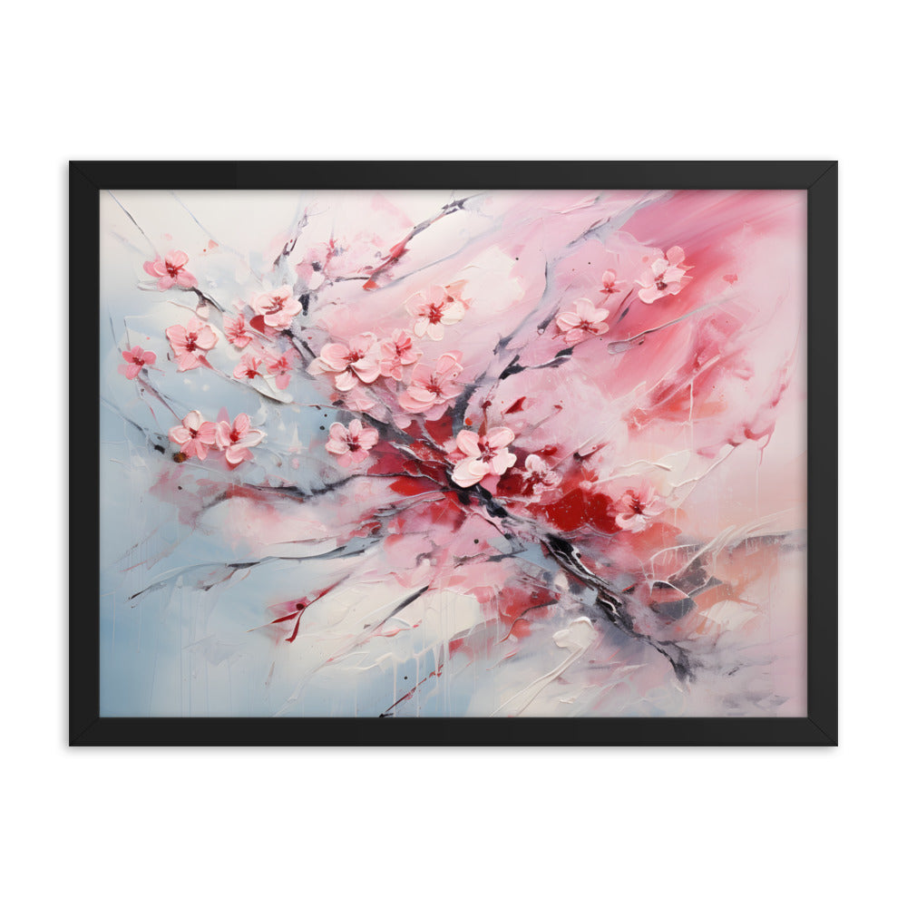 Framed Nature Inspired Artwork Stunning Gloomy Cherry Blossom Tree Oil Painting Style Framed Print 18x24"