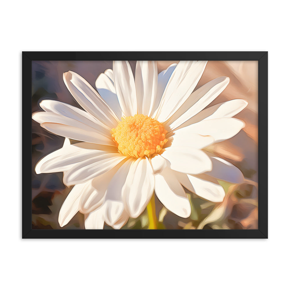 Framed Nature Inspired Artwork Stunning Sunlit Daisy Blooming Oil Painting Style 18x24"