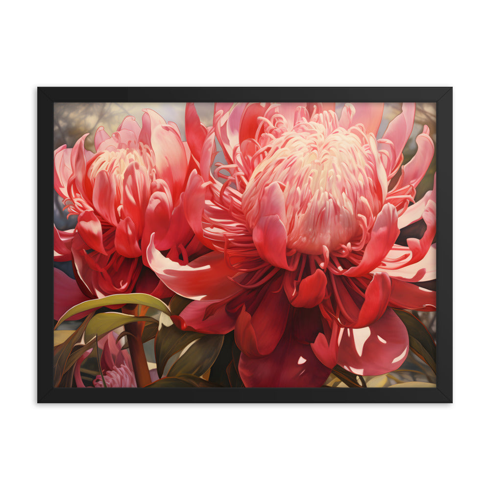 Framed Print Nature Inspired Artwork Stunning Bright Vibrant Blooming Wattle Oil Painting Style Framed Poster 18x24"