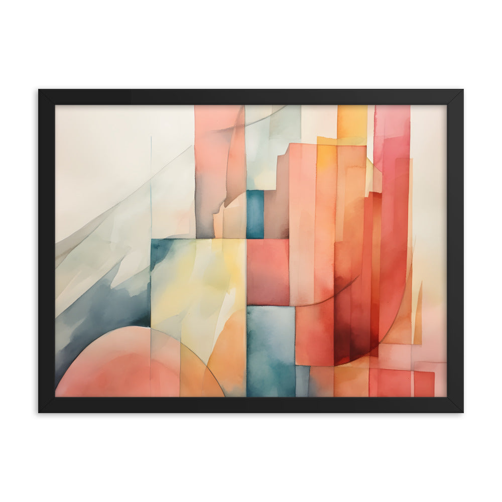 Framed Print Abstract Artwork Simplistic Minimalist Shapes Water Color Painting Style Abstract Art Framed Poster 18x24"