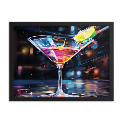 Framed Print Martini Glass Lined With Lime and a Colorful Drink All in a Watercolor Style Painting Framed Poster Artwork 18x24"