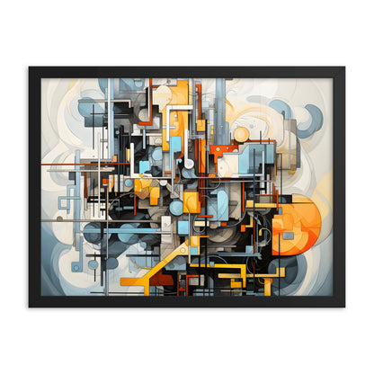 Framed Print Abstract artwork Vibrant Mechanical Shapes Art Framed Attention Grabbing Abstract Art 18x24"