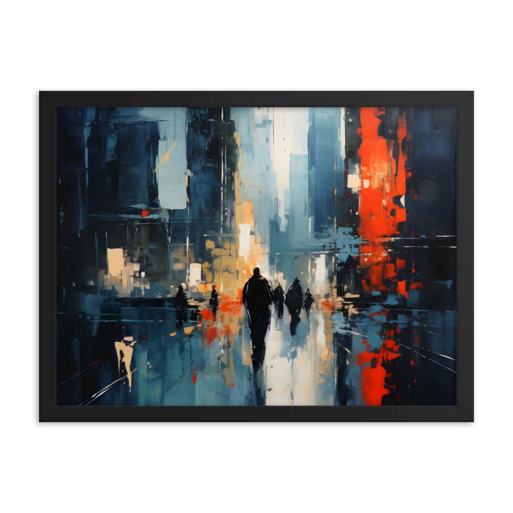 Framed Print Abstract Urban Mystique Conversation Starter Framed Poster Busy City Streets People Walking Through A City With Large Buildings 18x24"
