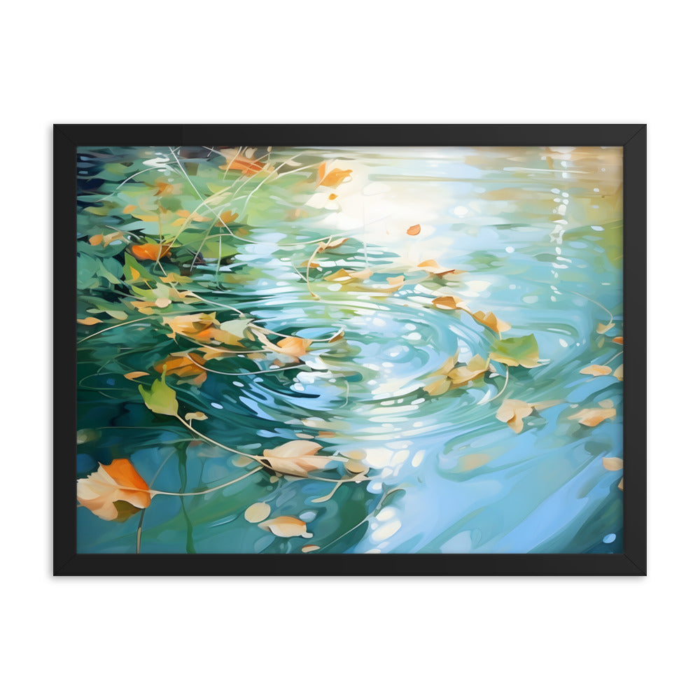 Framed Print artwork Nature Autumn Leaves Covering A Green Pond Framed Poster Painting 