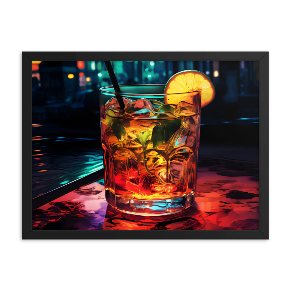 Framed Artwork Bar/Night Life Art Framed Painting Alcohol Art Bartender Fixing Drinks In A Vibrant Bar 18" x 24" Horizontal