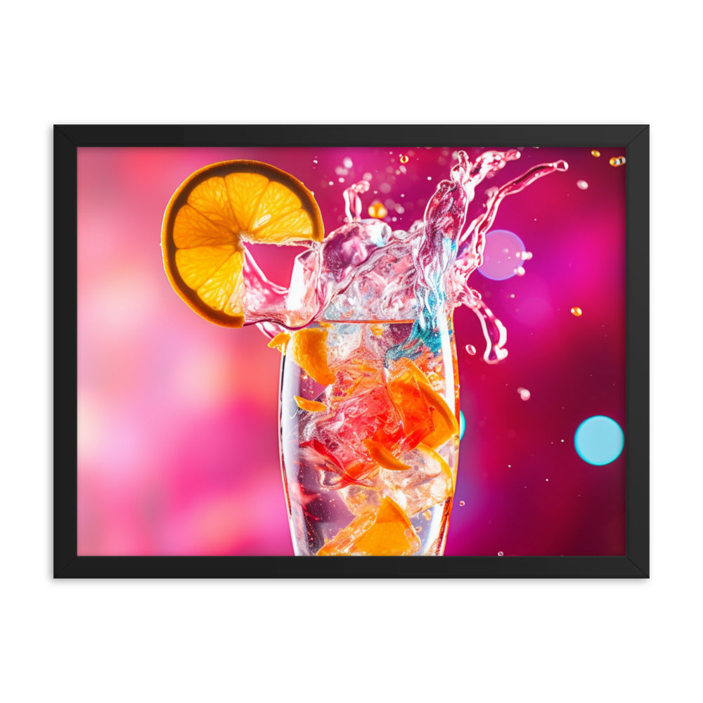 Bright Vibrant Pink Background Supporting a Clear Refreshing Drink With A Slice Of Lemon 18" x 24" Horizontal