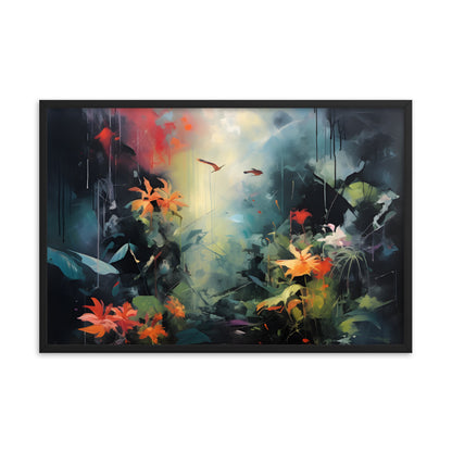Framed Print Abstract Artwork Bright Vibrant Colorful Jungle Scene Moody Dense Abstract Art Framed Poster 24x36"