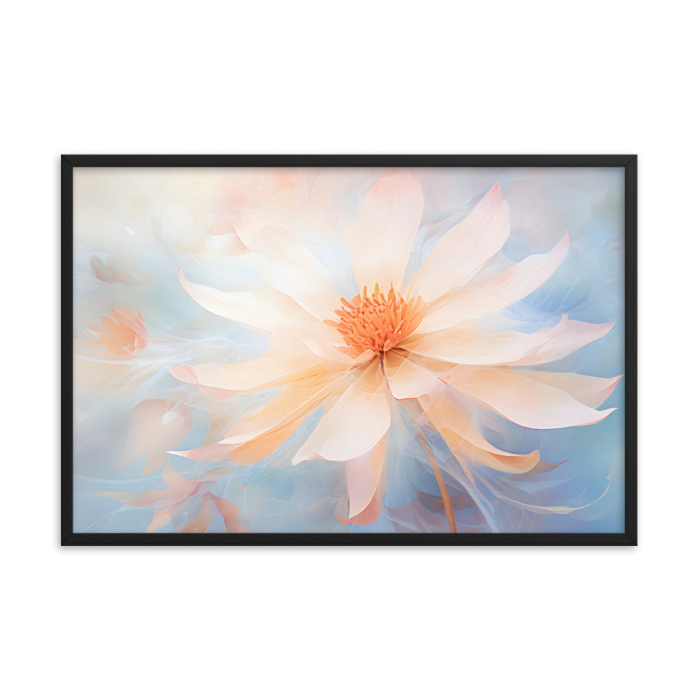 Framed Print Watercolor Style Soft White Daisy Flower Light Blue Background Soothing & Overall Calming Feel Painted Nature Art Plants Flowers Garden Framed Poster 24x36"