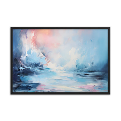 Framed Print Abstract Artwork Snowy Icy Winter Water Oil Painting Style Abstract Art Smooth Calming Colors Framed Poster Nature 24x36"