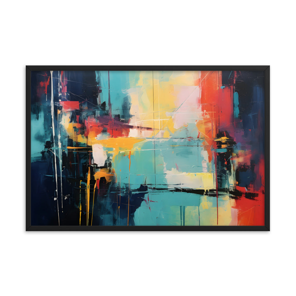Framed Print Abstract Artwork Oil Painting Style Abstract Art Vibrant Colors And Random Shapes Leaving It Open For Interpretation Framed Poster Nature 24x36"