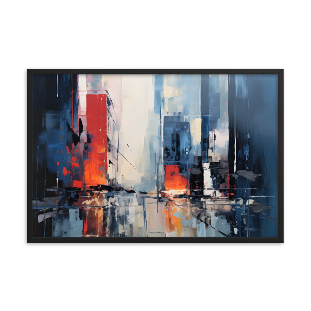 Framed Abstract artwork Vibrant City Art Framed Oil Painting Style Abstract Art 24x36"