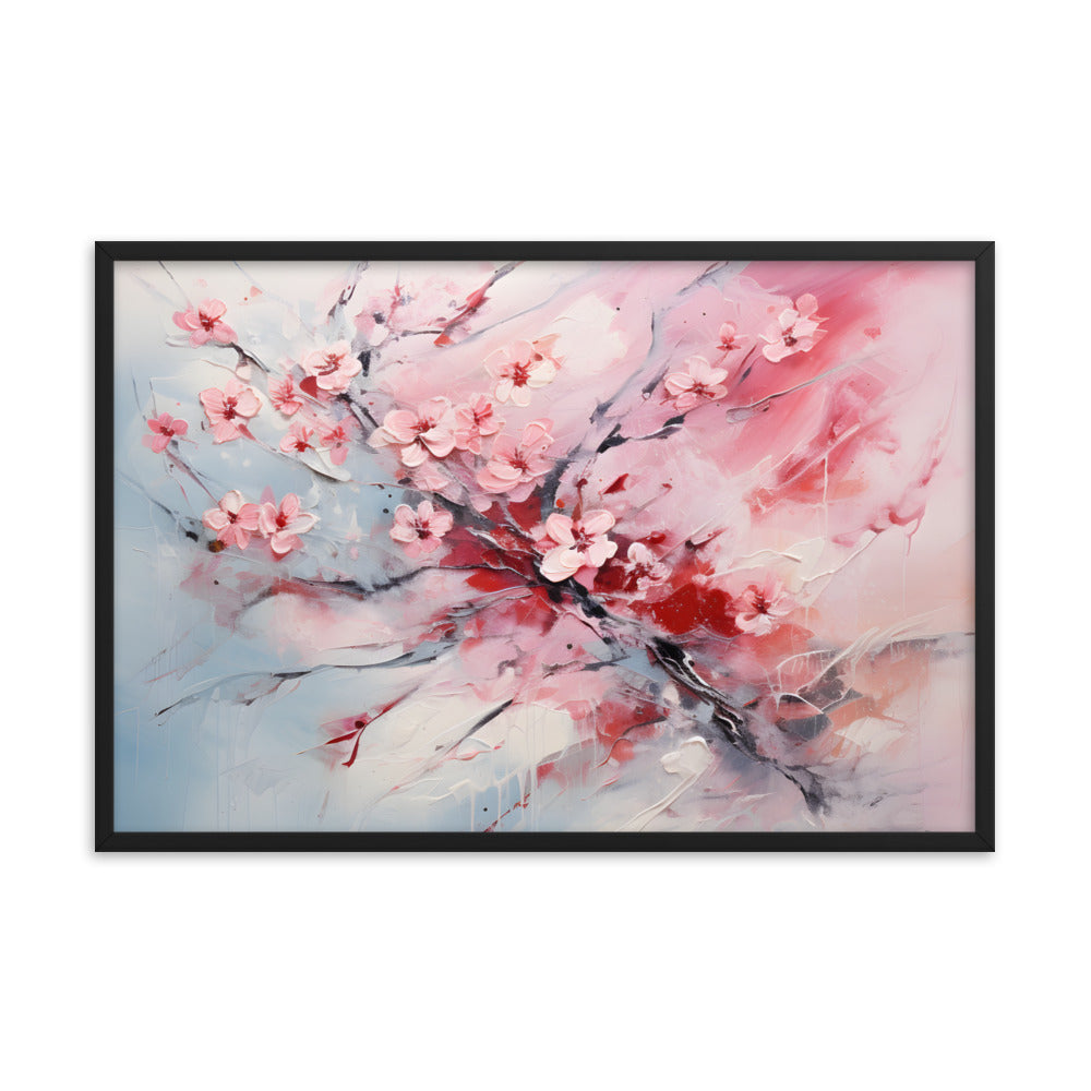 Framed Nature Inspired Artwork Stunning Gloomy Cherry Blossom Tree Oil Painting Style Framed Print 24x36"