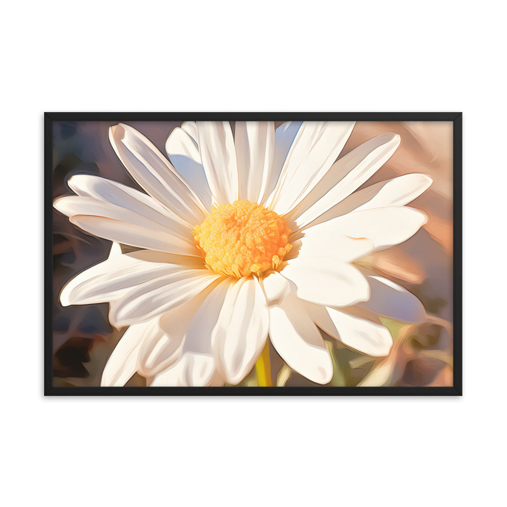 Framed Nature Inspired Artwork Stunning Sunlit Daisy Blooming Oil Painting Style 24x36"