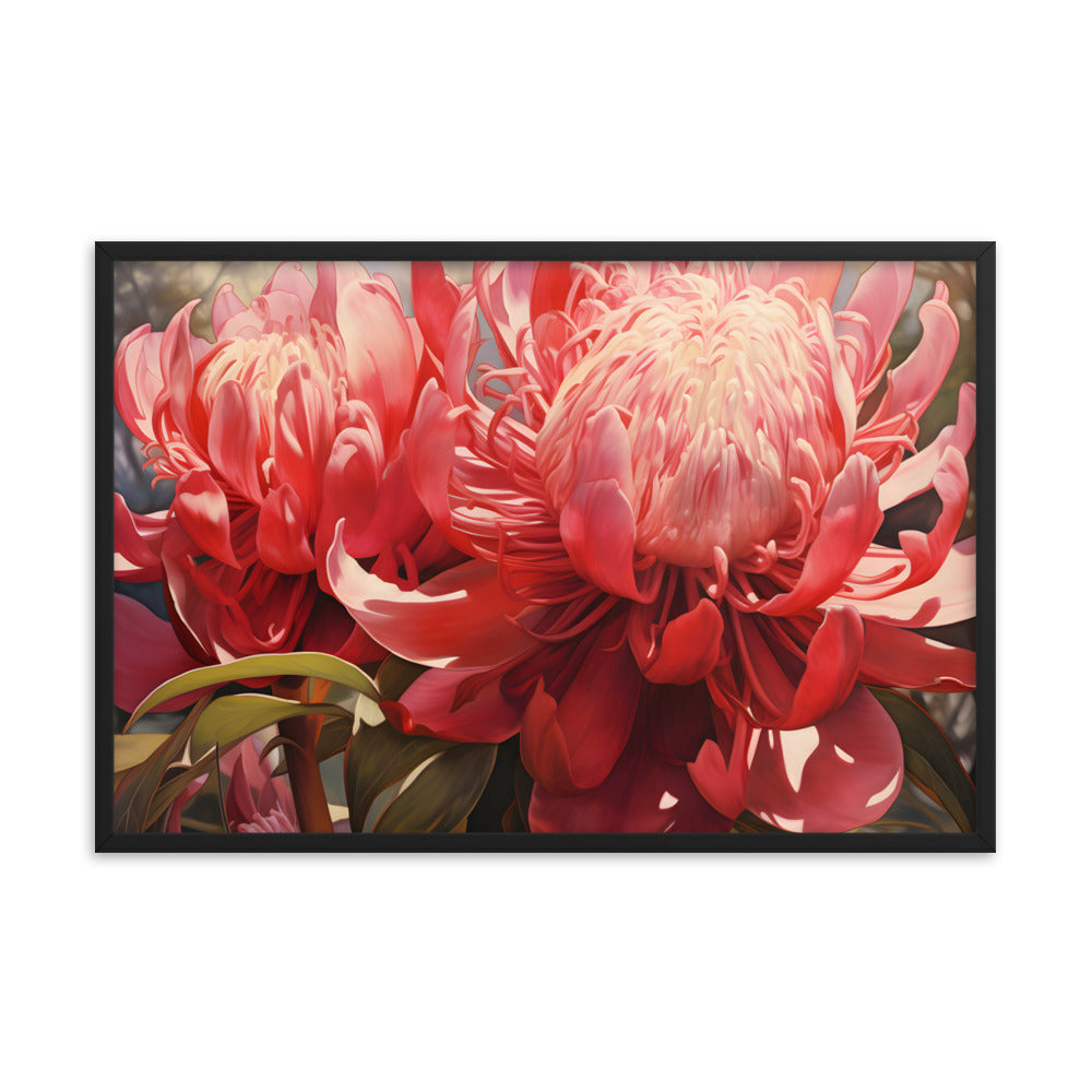 Framed Print Nature Inspired Artwork Stunning Bright Vibrant Blooming Wattle Oil Painting Style Framed Poster 24x36"