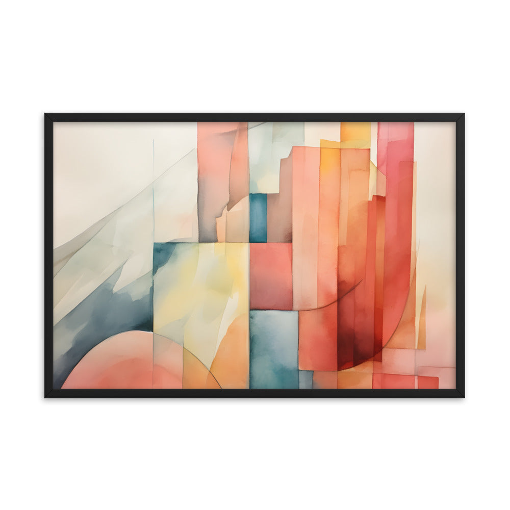 Framed Print Abstract Artwork Simplistic Minimalist Shapes Water Color Painting Style Abstract Art Framed Poster 24x36"