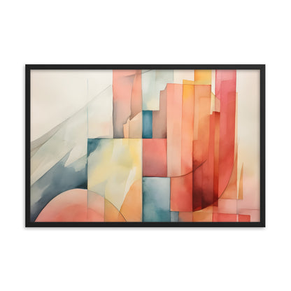 Framed Print Abstract Artwork Simplistic Minimalist Shapes Water Color Painting Style Abstract Art Framed Poster 24x36"