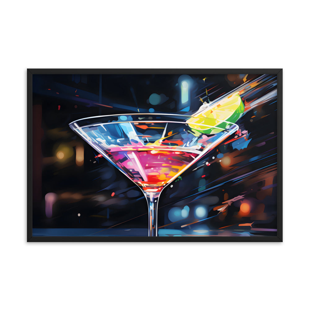 Framed Print Martini Glass Lined With Lime and a Colorful Drink All in a Watercolor Style Painting Framed Poster Artwork 24x36"