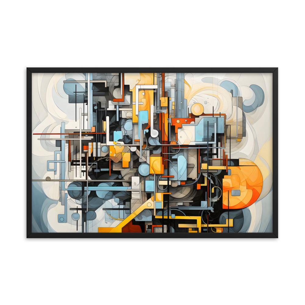 Framed Print Abstract artwork Vibrant Mechanical Shapes Art Framed Attention Grabbing Abstract Art 24x36"