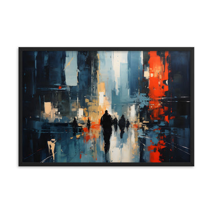 Framed Print Abstract Urban Mystique Conversation Starter Framed Poster Busy City Streets People Walking Through A City With Large Buildings 24x36"
