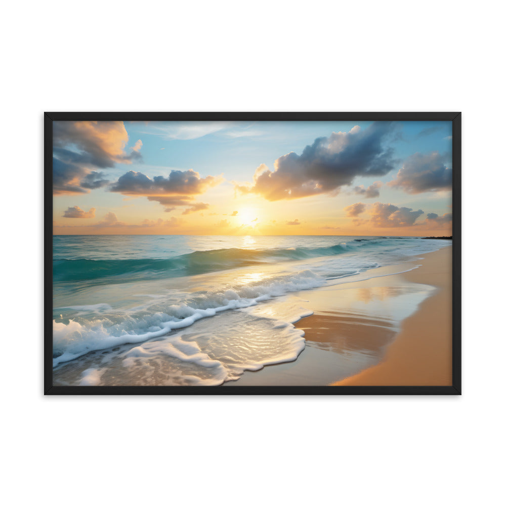 Framed Print Artwork Beach Ocean Waves Sunset Framed Poster Artwork