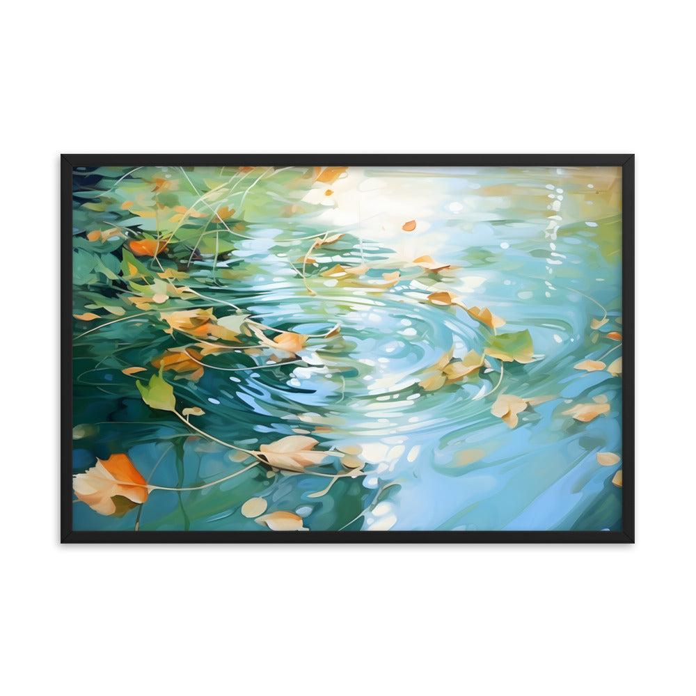 Framed Print artwork Nature Autumn Leaves Covering A Green Pond Framed Poster Painting 