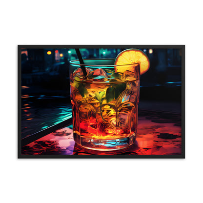 Framed Artwork Bar/Night Life Art Framed Painting Alcohol Art Bartender Fixing Drinks In A Vibrant Bar