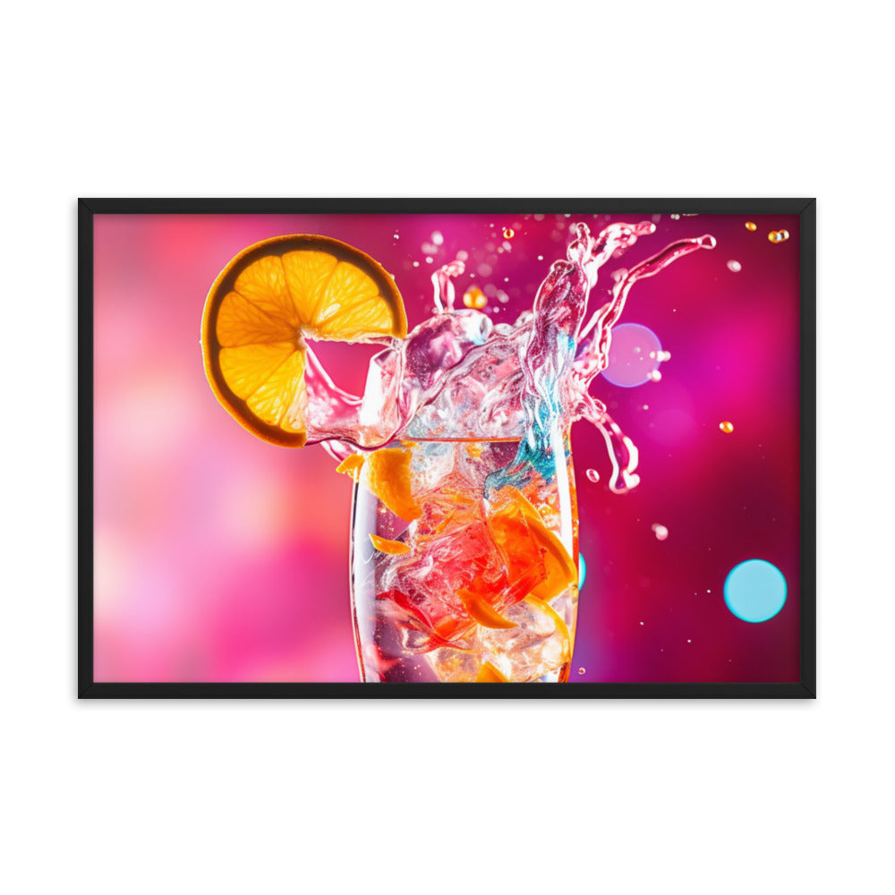 Bright Vibrant Pink Background Supporting a Clear Refreshing Drink With A Slice Of Lemon 24" x 36" Horizontal