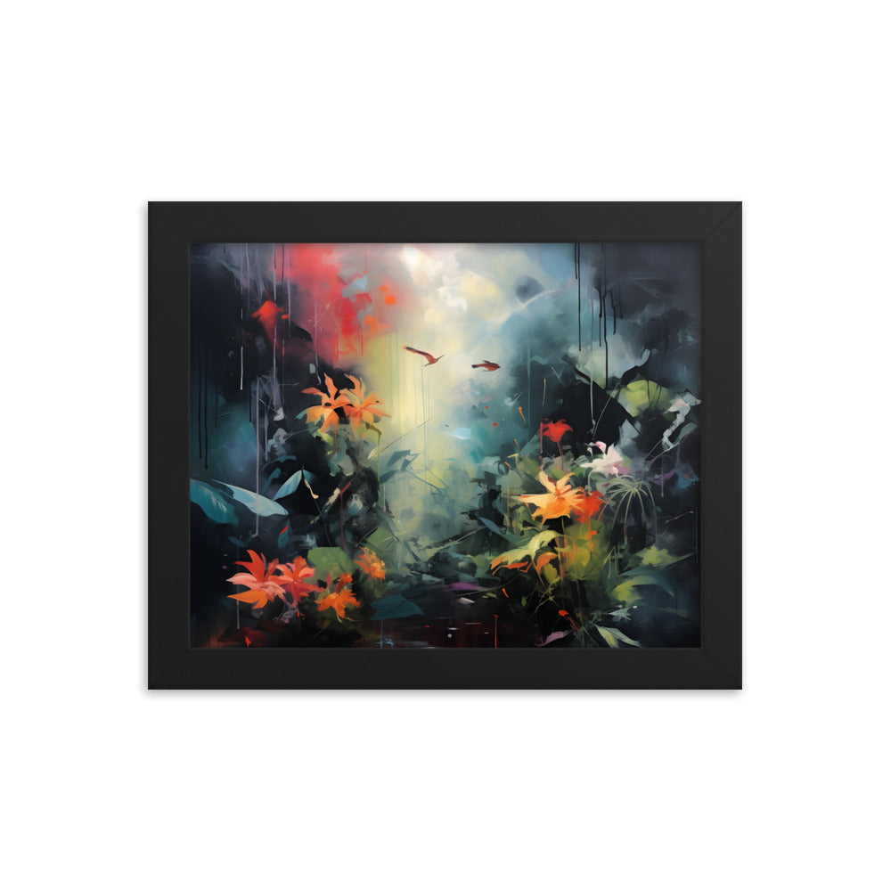 Framed Print Abstract Artwork Bright Vibrant Colorful Jungle Scene Moody Dense Abstract Art Framed Poster 8x10"