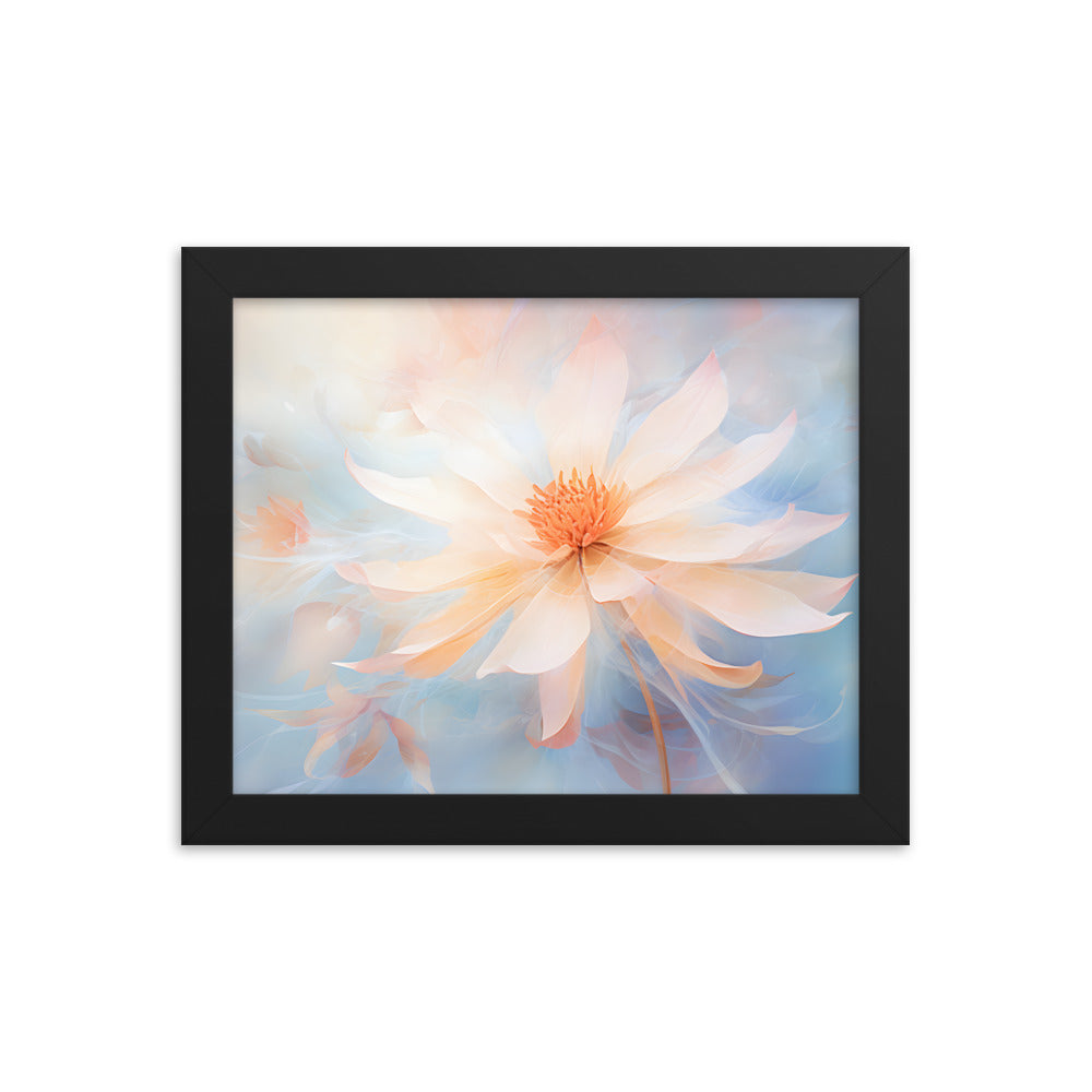 Framed Print Watercolor Style Soft White Daisy Flower Light Blue Background Soothing & Overall Calming Feel Painted Nature Art Plants Flowers Garden Framed Poster 8x10"